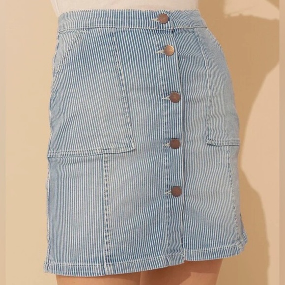 BA&ASH Blue White Stripe Button Front Cotton Skirt Size 10 - Picture 7 of 8